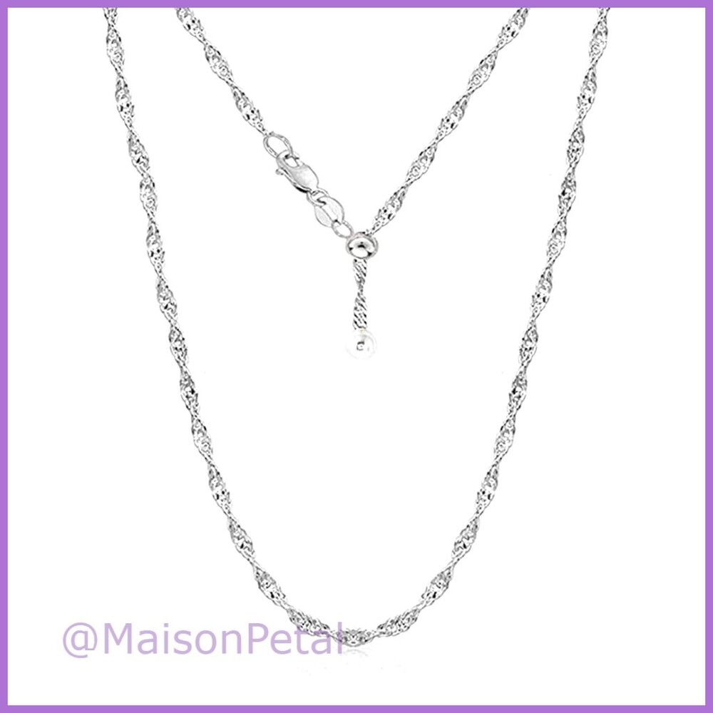 925 Sterling Silver Singapore Twist Adjustable Bolo Chain Necklace